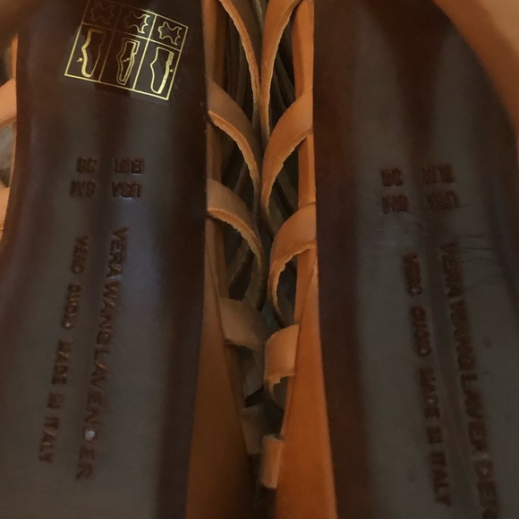 Preowned Vera Wang Camel Strappy Peep Toe Booties - Picture 6 of 7